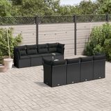 vidaXL - 9-delige - Loungeset - met - kussens - poly - rattan - zwart