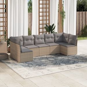 vidaXL - 7-delige - Loungeset - met - kussens - poly - rattan - beige