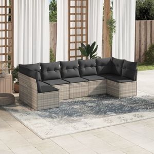 vidaXL 7-delige Loungeset met kussens poly rattan lichtgrijs