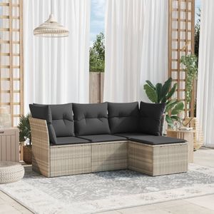 vidaXL - 4-delige - Loungeset - met - kussens - poly - rattan - lichtgrijs
