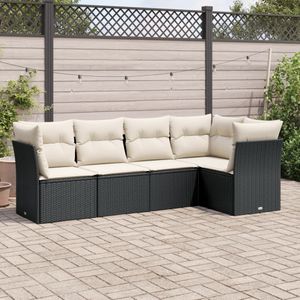 vidaXL - 5-delige - Loungeset - met - kussens - poly - rattan - zwart