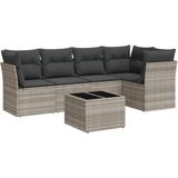vidaXL - 6-delige - Loungeset - met - kussens - poly - rattan - lichtgrijs