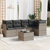 vidaXL - 6-delige - Loungeset - met - kussens - poly - rattan - lichtgrijs