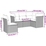 vidaXL - 5-delige - Loungeset - met - kussens - poly - rattan - lichtgrijs