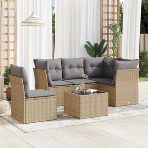 6-tlg. Garten-Sofagarnitur mit Kissen Beige Poly Rattan Vidaxl