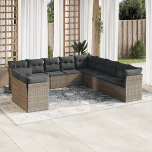 vidaXL - 11-delige - Loungeset - met - kussens - poly - rattan - grijs