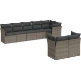 vidaXL - 8-delige - Loungeset - met - kussens - poly - rattan - grijs