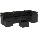 vidaXL - 8-delige - Loungeset - met - kussens - poly - rattan - zwart
