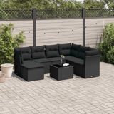 vidaXL - 8-delige - Loungeset - met - kussens - poly - rattan - zwart