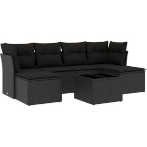 vidaXL 7-delige Loungeset met kussens poly rattan zwart