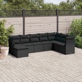 Vidaxl - 8-tlg. Garten-Sofagarnitur mit Kissen Schwarz Poly Rattan