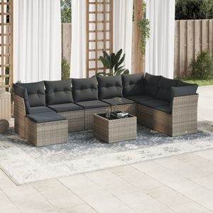 vidaXL 9-delige Loungeset met kussens poly rattan grijs