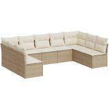 vidaXL 9-delige Loungeset met kussens poly rattan beige