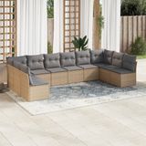 Vidaxl - 10-tlg. Garten-Sofagarnitur mit Kissen Beige Poly Rattan