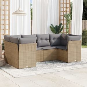 vidaXL - 6-delige - Loungeset - met - kussens - poly - rattan - beige