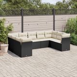vidaXL - 9-delige - Loungeset - met - kussens - poly - rattan - zwart