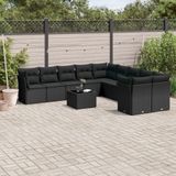 vidaXL - 11-delige - Loungeset - met - kussens - poly - rattan - zwart
