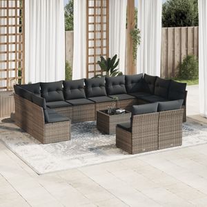 vidaXL - 13-delige - Loungeset - met - kussens - poly - rattan - grijs