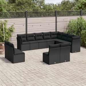 vidaXL 12-delige Loungeset met kussens poly rattan zwart