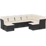 vidaXL 9-delige Loungeset met kussens poly rattan zwart