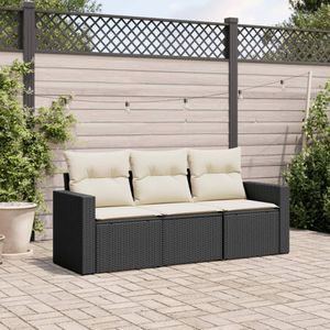vidaXL - 3-delige - Loungeset - met - kussens - poly - rattan - zwart