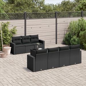 vidaXL - 8-delige - Loungeset - met - kussens - poly - rattan - zwart