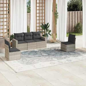 vidaXL - 5-delige - Loungeset - met - kussens - poly - rattan - lichtgrijs
