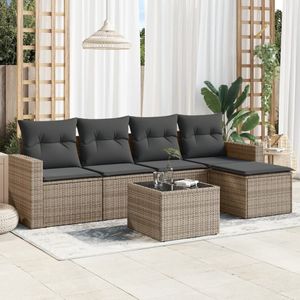vidaXL - 6-delige - Loungeset - met - kussens - poly - rattan - grijs