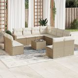 vidaXL - 12-delige - Loungeset - met - kussens - poly - rattan - beige