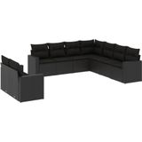vidaXL - 9-delige - Loungeset - met - kussens - poly - rattan - zwart