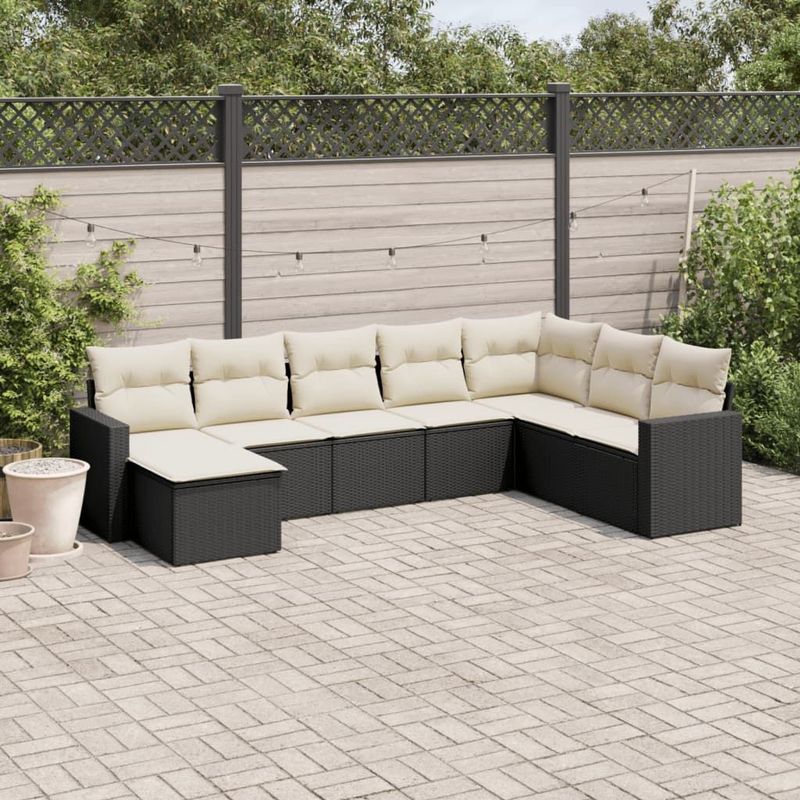 vidaXL - 8-delige - Loungeset - met - kussens - poly - rattan - zwart