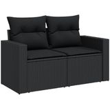 vidaXL - 9-delige - Loungeset - met - kussens - poly - rattan - zwart