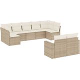 vidaXL - 9-delige - Loungeset - met - kussens - poly - rattan - beige