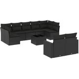vidaXL 10-delige Loungeset met kussens poly rattan zwart