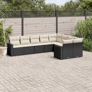 vidaXL - 9-delige - Loungeset - met - kussens - poly - rattan - zwart