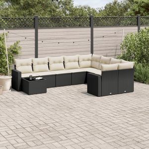 vidaXL - 10-delige - Loungeset - met - kussens - poly - rattan - zwart