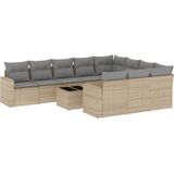 Vidaxl - 11-tlg. Garten-Sofagarnitur mit Kissen Beige Poly Rattan