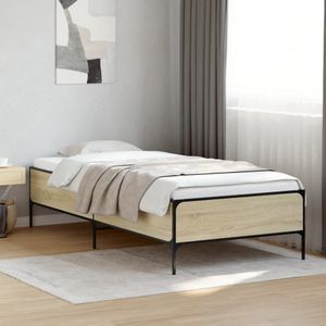 vidaXL Bettgestell Sonoma-Eiche 90x190 cm Holzwerkstoff und Metall