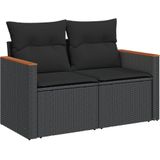 vidaXL - 7-delige - Loungeset - met - kussens - poly - rattan - zwart