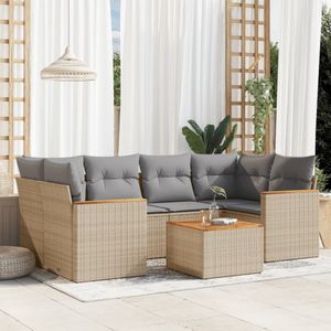 vidaXL - 7-delige - Loungeset - met - kussens - poly - rattan - gemengd - beige
