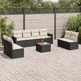 vidaXL - 9-delige - Loungeset - met - kussens - poly - rattan - zwart