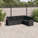 vidaXL - 6-delige - Loungeset - met - kussens - poly - rattan - zwart