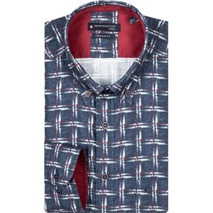 Giordano - Overhemd - Blauw Geruit - Katoen - Wijde Fit