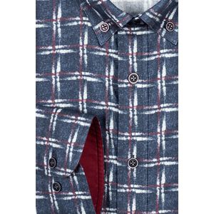 Giordano - Overhemd - Blauw Geruit - Katoen - Wijde Fit