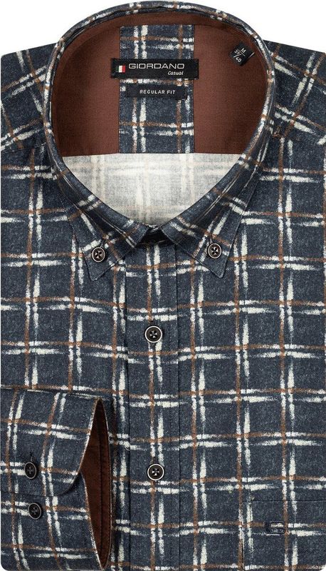 Giordano - Overhemd - Bruin Geruit - Katoen