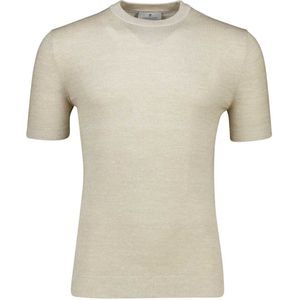Thomas Maine - T-shirt - Beige - Korte Mouw - Mix van Merinowol en Linnen