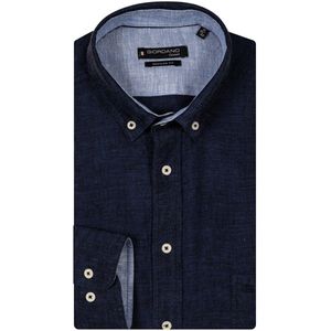 Giordano - Overhemd - Donkerblauw Gemêleerd - 85% Linnen 15% Lyocell