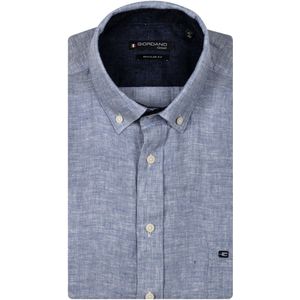 Giordano - Casual Overhemd - Blauw Gemêleerd - 85% Linnen, 15% Lyocell