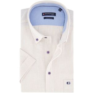 Giordano - Overhemd - Beige Gestreept - Katoen/Linnen - Regular Fit