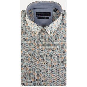 R.B. Boston - Regular Fit Hemd - Blauw Aqua Beige Wit - Katoen